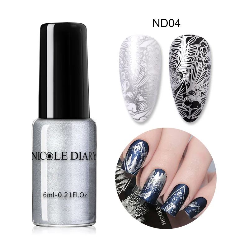 Diario di NICOLE 6ml Stamping smalto per unghie nero bianco argento stampa per Nail Art timbro per smalto per unghie lacca ibrida per smalto
