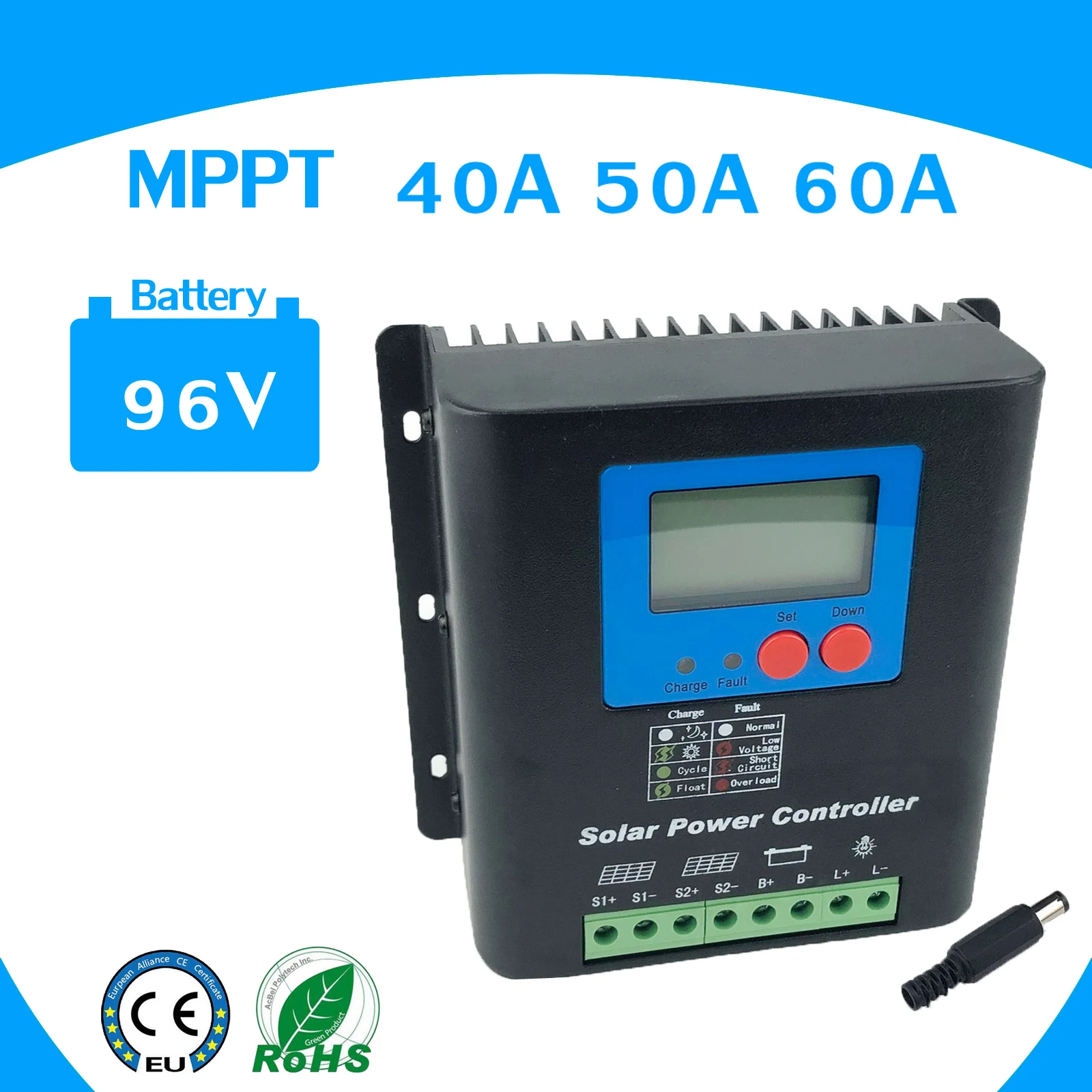 40a 50a 96v mppt controlador de carga solar, uso doméstico 96v bateria regulador 50a para 4800w pv painéis solares módulos, led & display lcd
