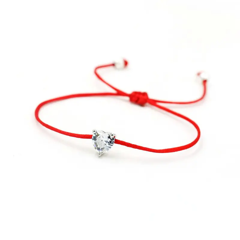 Lucky Silver Color Crystal Zircon Balls Women Red Thread Rope String Bracelets For Couples Lovers Semi-precious stones Bijoux