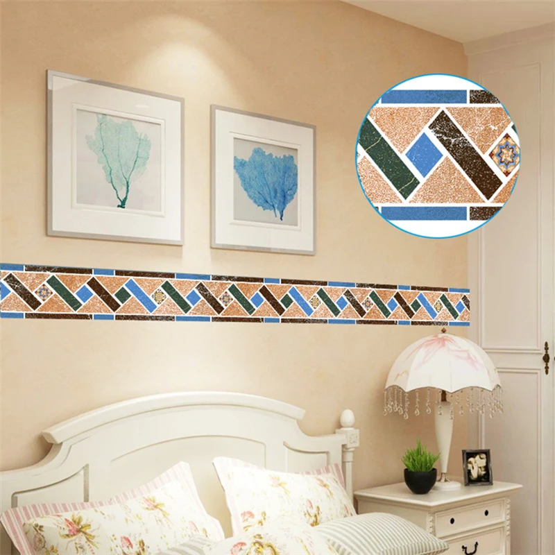 

PVC Self-Adhesive Waterproof Wall Sticker 3D Stereo Geometric Pattern Wall Borders Living Room Kicking Line Bathroom 3D Stickers