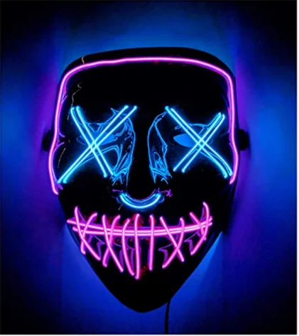Topeng Halloween Warna Campuran Led Topeng Pesta Topeng Topeng Neon Topeng Cahaya Menyala Dalam Gelap Masker Bersinar Topeng Horor