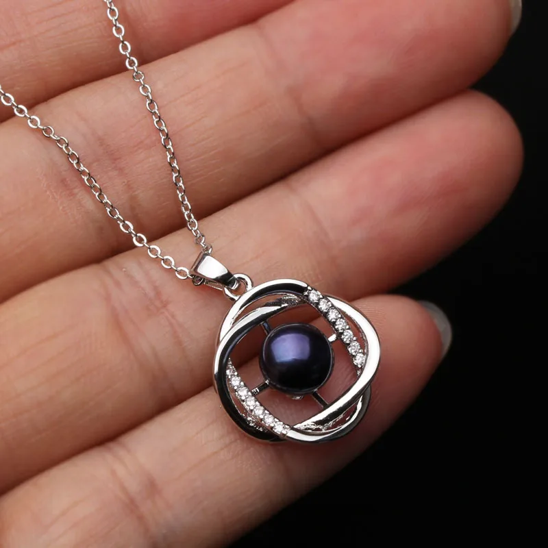 Echte Halskette-Ohrring-Sets aus 925er-Sterlingsilber für Damen, klassische Hochzeit, natürliche Perlen-Anhänger-Sets, Weiß, Schwarz, Grau, Geschenk – Detail 7