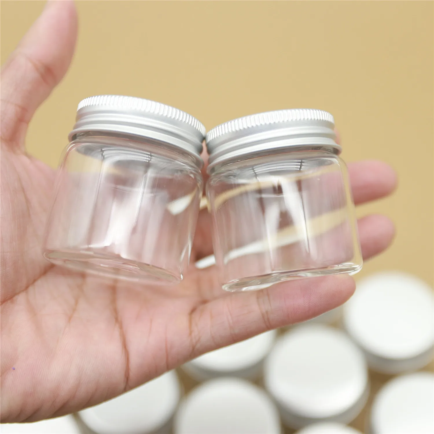 6 Pieces 47*50mm 50ml Spice Glass Bottle With Silver Screw Cap Tiny Jars Small Vial Bottle Craft Transparent jars mini bottles