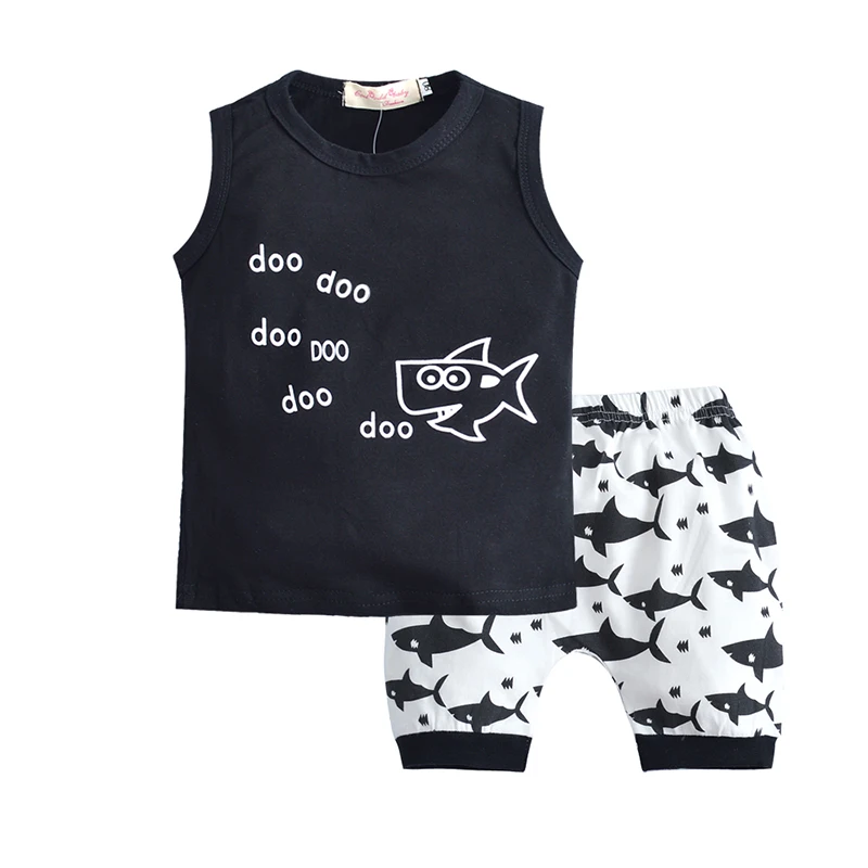 2024 Summer Baby Boy Clothing Sets New Style Cotton Cartoon Sleeveless Vest T-shirt Pants 2Pcs Newborn Infant Baby Boys Clothes