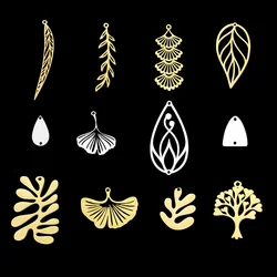 5pcs/lot 316 Stainless Steel Leaf Life tree Charm Pendant for necklaces Wholesale Feather Geometric Charms for DIY Jewelry Make