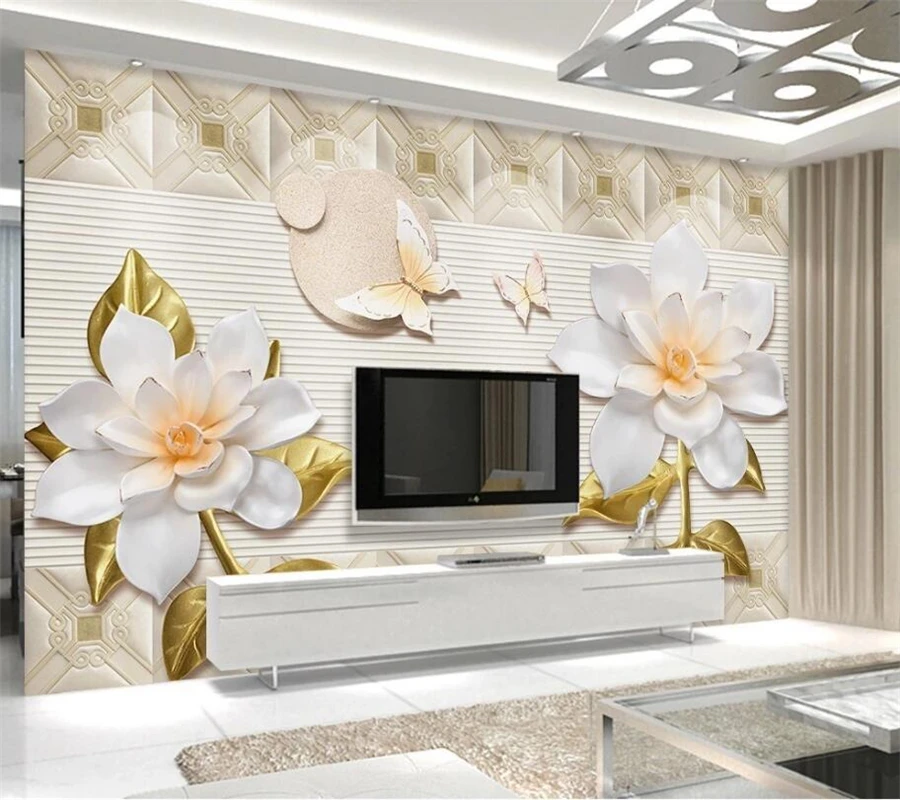 

beibehang Custom wallpaper 3d photo mural relief flower butterfly love flower TV background wall painting Papel de parede обои