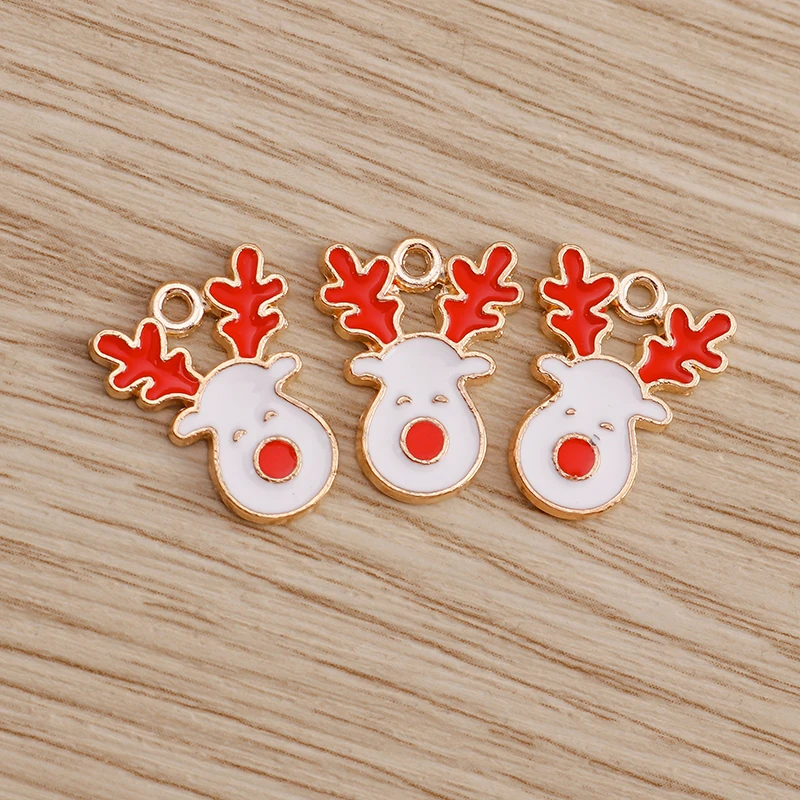 10 Stück 12*16mm süße Emaille Weihnachten Elch Charms Anhänger für Halsketten Ohrringe DIY Cartoon Weihnachten Hirsch Charms Schmuck Basteln – Detail 4