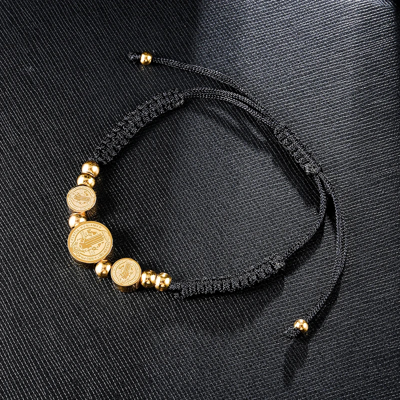 الدين سان بينيتو ميدالية سوار الرجال الفولاذ المقاوم للصدأ للنساء سانت بينيديكت مع حبل سلسلة Pulseiras للزوجين هدية #3