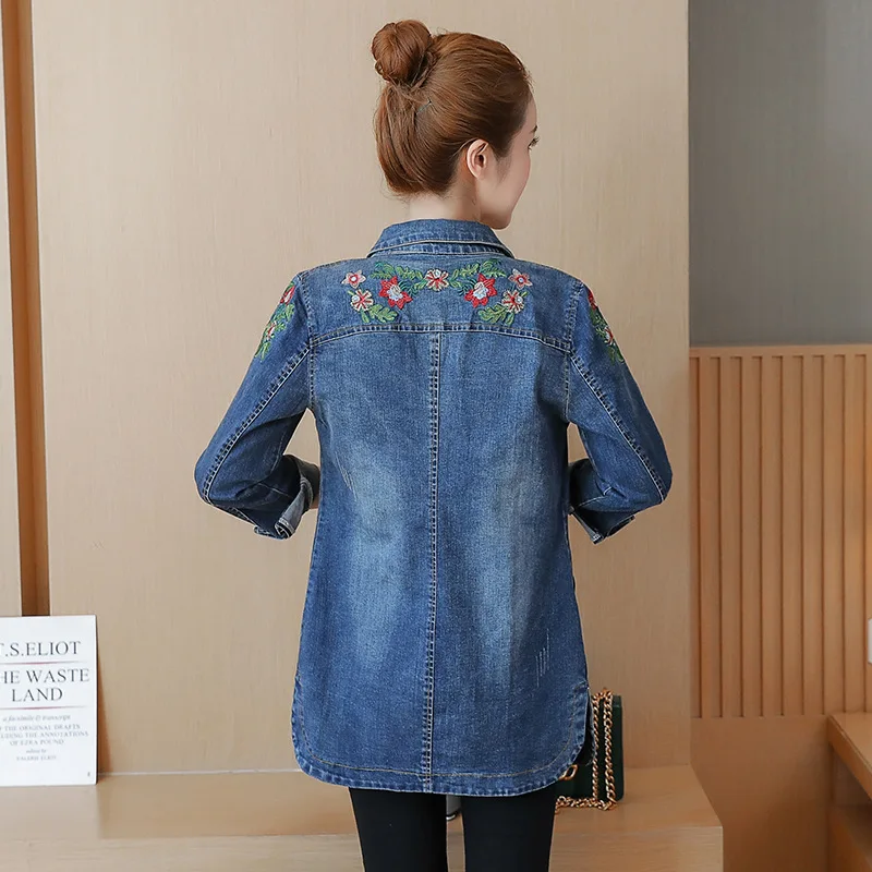 S-5XL Denim Jaqueta Feminina Slim Jean Jacket Femme Style Coréen Mi Longueur Sauvage Long Sletransved Women's Jacket Casprogressive Femin37