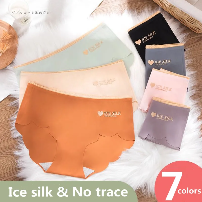 2024 High Quality Ice Silk Women Seamless Panties Solid Ultra-thin Underwear Sexy Low-Rise Ruffles Brief Lingerie Underpanties