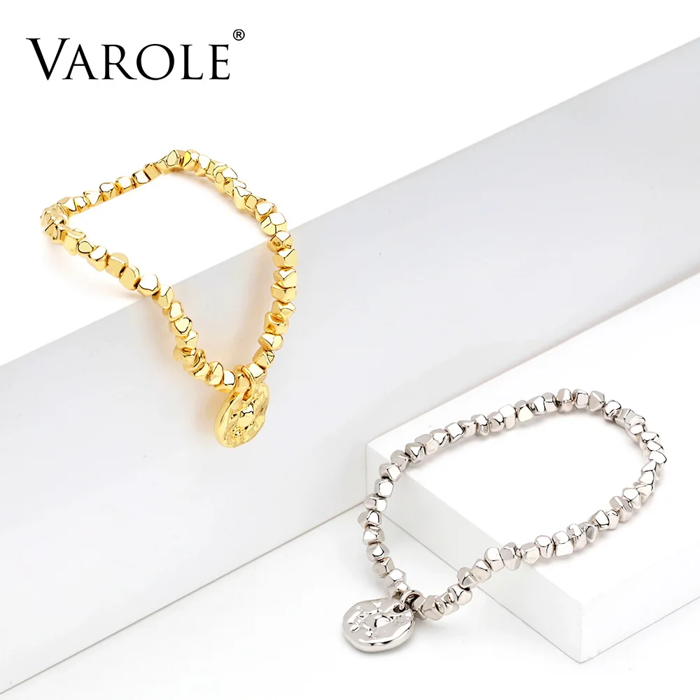 VAROLE Crushed Golden Block Bracelet Femme Gold Color Bracelets For Women Fashion Jewelry Friends Gifts