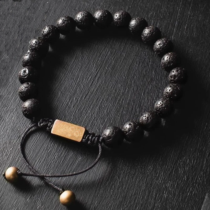 Luxury Natural Lava Stone Bead Bracelet Men Women Simple Handmade Adjustable 8mm Stone Bead Bracelet For Men Women Jewelry Gift