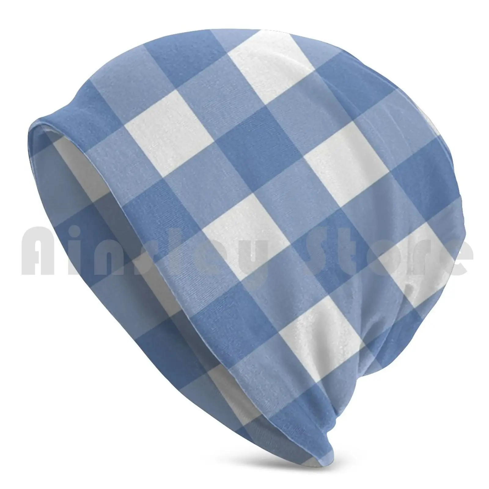 Chambray Blue Buffalo Plaid Beanies Knit Hat Hip Hop Chambray Blue Buffalo Blue Checkered Blue And White image 2