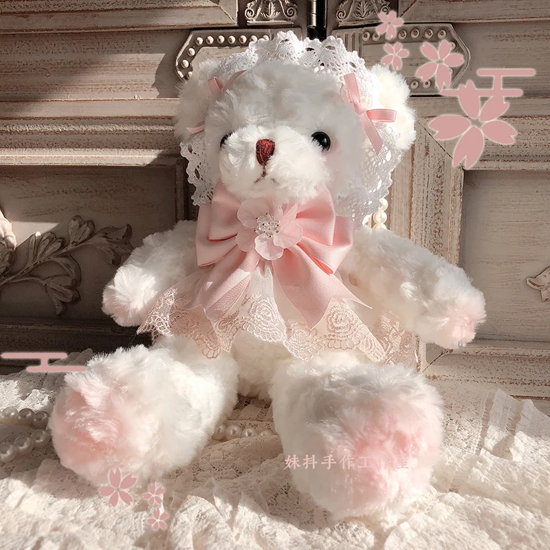 Sakura Bear Bag Original Handwritten Lolita Pink jk Shoulder Bag Cute Bow Harajuku Blue Crossbody Bag