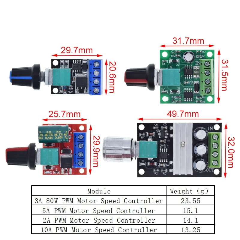 DC 1,8 V-35 V 2A 3A 5A 10A 30W 80W 90W PWM Motor Drehzahlregler Niederspannung Motor Drehzahlregler PWM Einstellbares Antriebsmodul – Detail 7