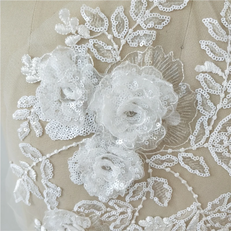 3d blooming  flowers laces.big 3d flowers appliques  luxury lace appliques  DIY Bridal Dress lace