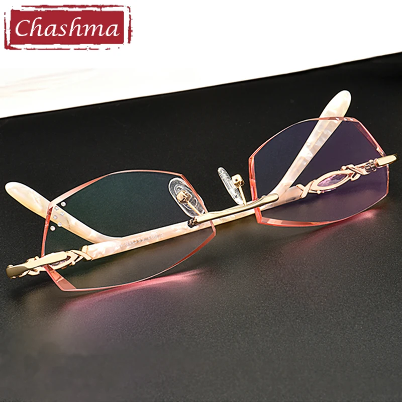 Lunettes de lecture pour femmes, monture sans bords, verres colorés bruns, pierres, diamants, myopie