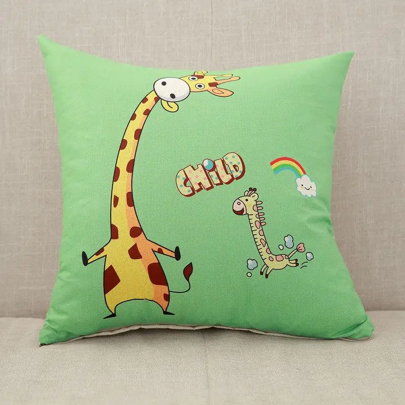 Cute Cartoon Cushion Cover Elephant Cat Decorative Pillowcase Giraffe Throw Pillow Case For Sofa funda cojin kussenhoes