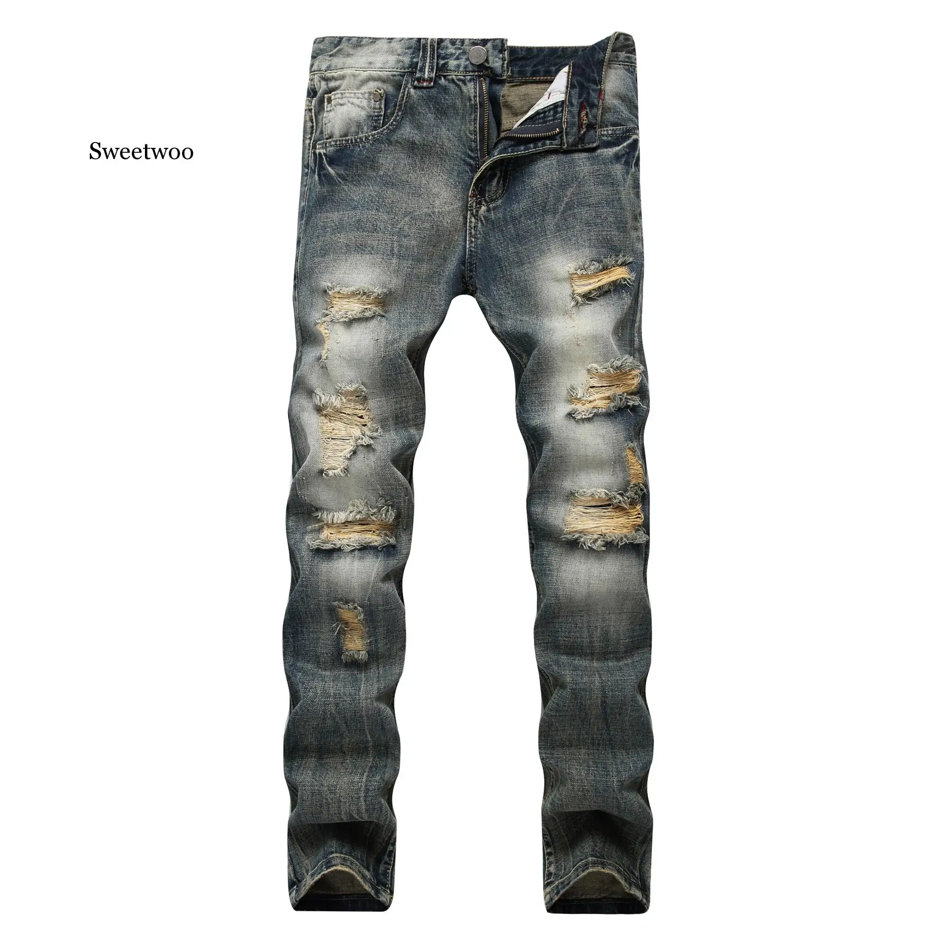 

Men's Jeans Fashion New Autumn and Winter Holes Jeans Straight Stretch Jeans Trend Men's Pants Jeans Trousers