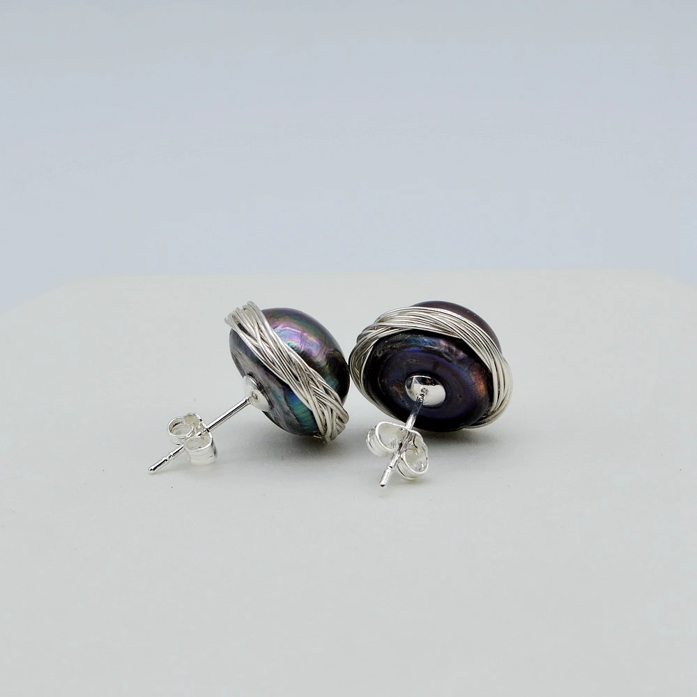 Black Pearl Stud Earrings Natural Pearl Silver Stud Earrings Irregular Baroque Stud Earrings Handmade Women\'s Stud Earrings