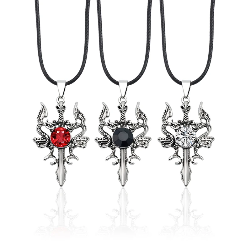 

Adjustable Necklace Male Retro Cross Dragon Shaped Inlaid Red Rhinestone Pendant Zinc Alloy Material Stainless Steel Necklaces