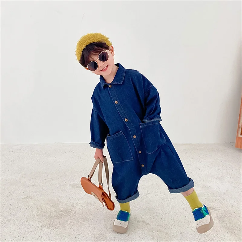 Korean style boys girls loose casual bodysuits spring autumn unisex kids cartoon long sleeve one-piece clothes