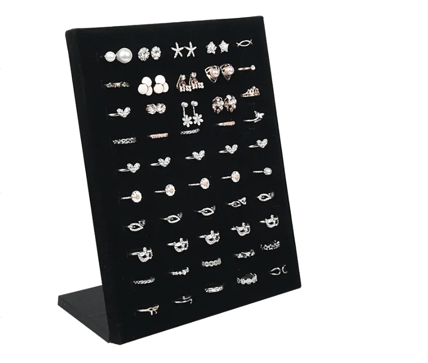 50 Hole Velvet L Shape Wedding Ring Holder Display Rack Storage Organizer Jewelry Showcase Shelf Earring Brooch Pin  Display