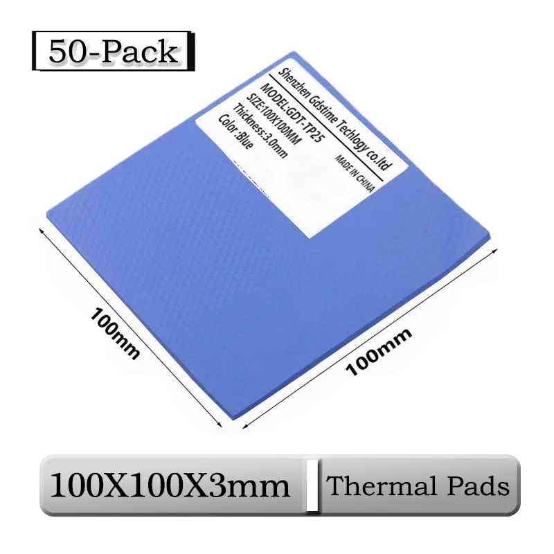 

50 Pcs/lot Gdstime 100x100x3mm 3mm Thickness Blue Thermal Pads CPU Heatsink Pads 100x3mm 0.3cm Cooling Conductive Silicone Pads