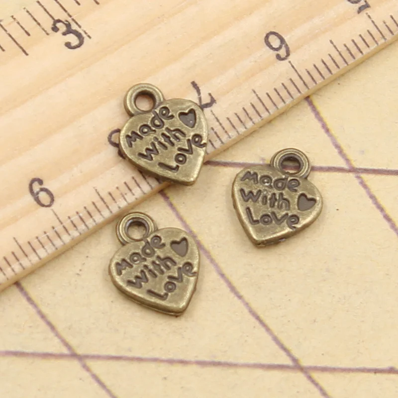 30pcs Charms Heart Made With Love 12x10mm Tibetan Bronze Silver Color Pendants Antique Jewelry Making DIY Handmade Craft