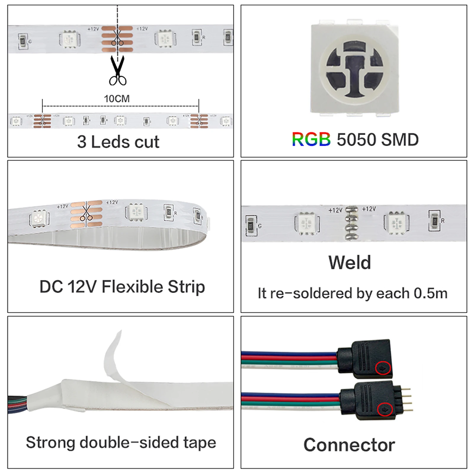 WiFi Strip Lights Music Sync 5050 RGB LED Lights Tape 24 Keys Remote Control 24 Keys Remote Control Timer Mode Decoration