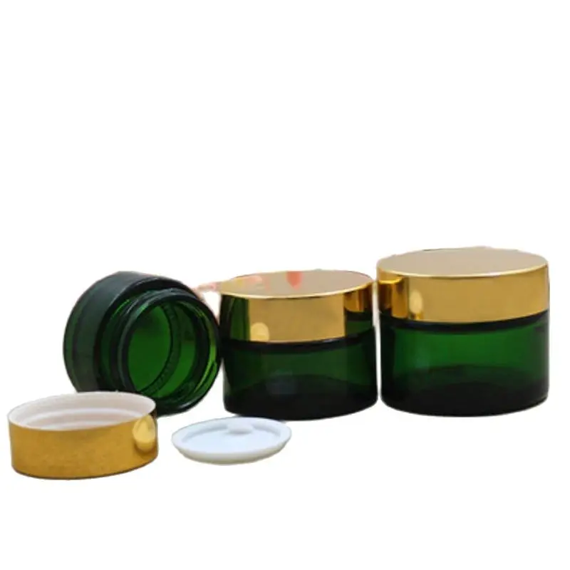 

10Pcs Empty Green Glass Cream Jar Shiny Gold LidCosmetic Packaging Container Travel Eye Cream Jar Refillable Bottle 20G 30G 50G