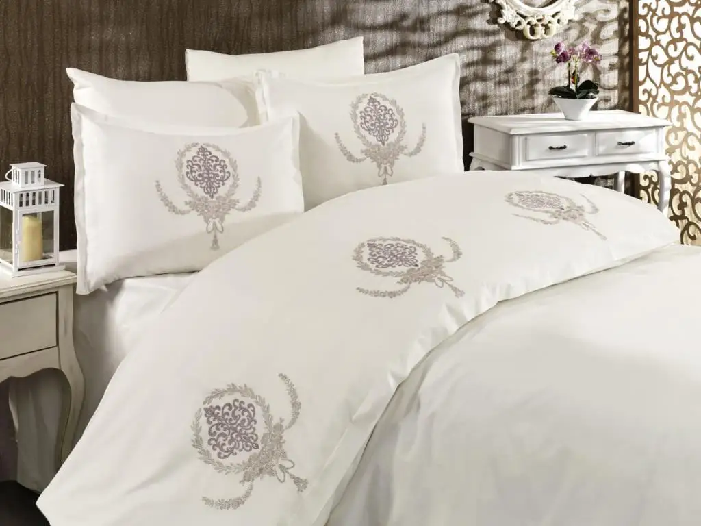 Land Of dowry Virgo Embroidered Duvet set Cream Beige