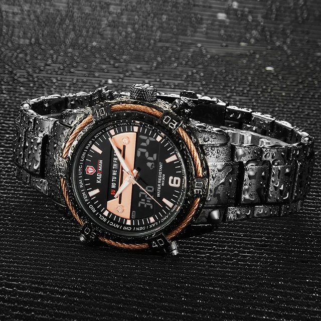 KADEMAN Men Watches Dual Movement Sport Luxury Brand LED Digital Quartz Wrist Full Steel Casual Alarm Clock Relogio Masculino AliExpress