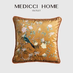 Medicci Home Accent Pillow Case Oriental Rhythm Bird Flower Print Decorative Pillowcase Home Bed Living Room Shell Gift 43x43cm