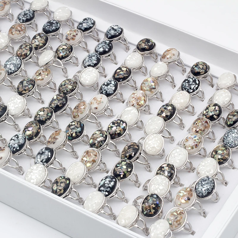 20pcs Brand NEW Oval Natural Shell Rings For Women Unique Jewelry Wholesale Stone Rings