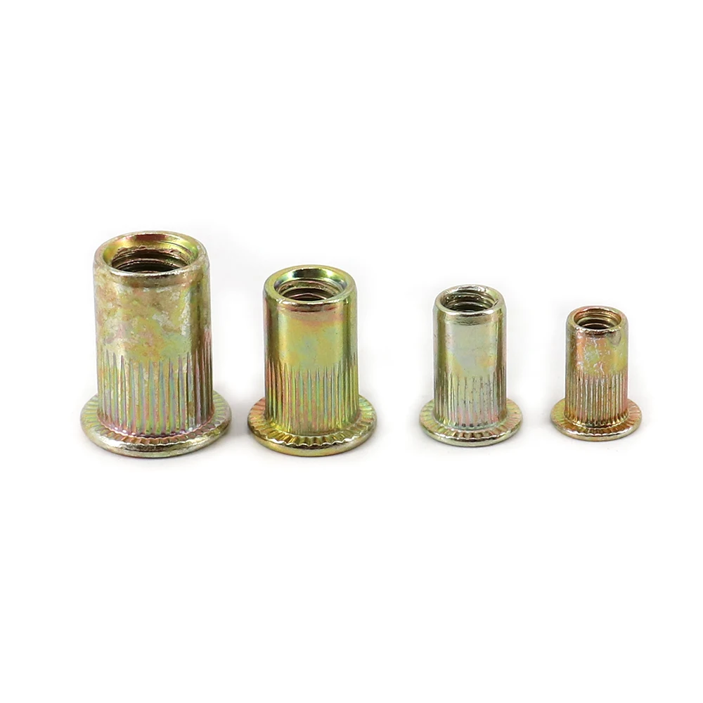 M3 M4 M5 M6 M8 M10 M12 Zinc Plated Carbon Steel Knurled Nuts Rivnut Flat Head Threaded Rivet Insert Nutsert Cap Rivet Nut