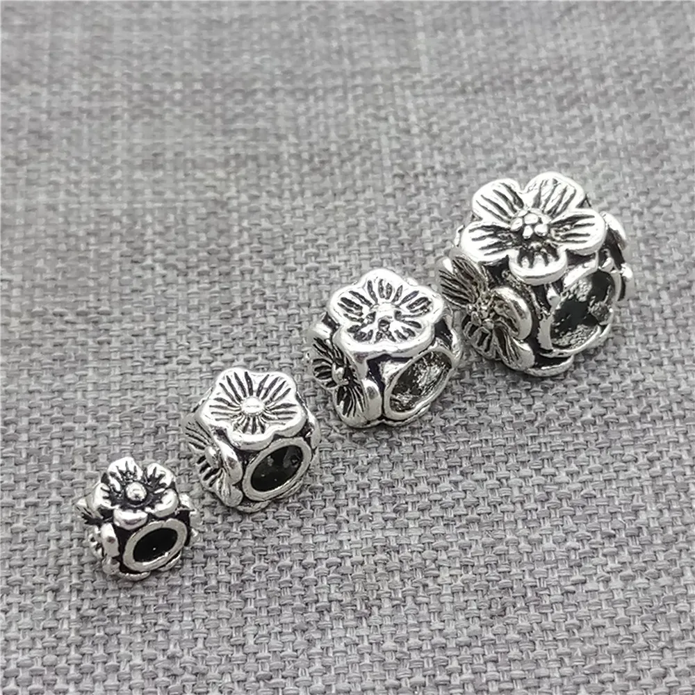 فضة زهر البرقوق زهرة مكعب الخرز لسوار 4 مللي متر 5 مللي متر 6 مللي متر 8 مللي متر