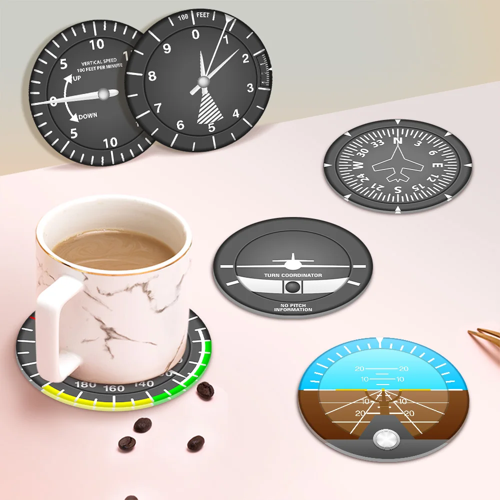 Juego de 6 posavasos para instrumentos de avión, instrumentos de vuelo modernos, posavasos para cóctel, navegador, decor