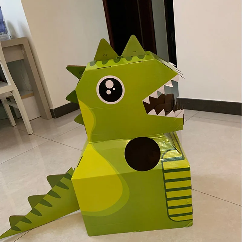 Traje de dinossauro diy, fantasia de papelão para crianças, para cosplay, palco, vestido de tubarão girafa, montado, formato animal