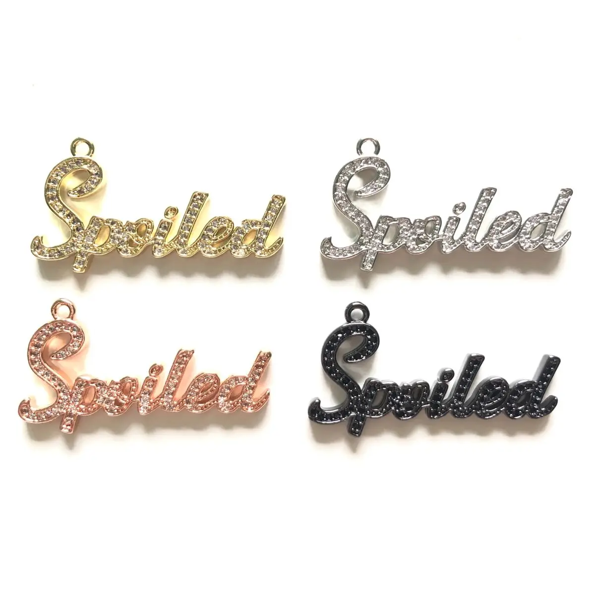 5pcs Spoiled Word Charms for Jewelry Making Bling Cubic Zirconia Paved Letters Pendant Women Bracelet Girl Necklace Design Bulk