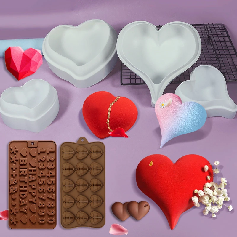 Heart Mold Silicone Moule Coeur Gateaux Cake Chocolate Gateau Corazon Pour Patisserie Number Chocolat Decoration Baking Bakvorm