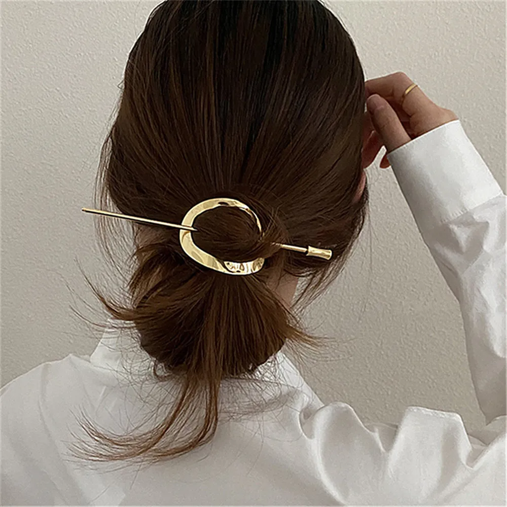 Korean Retro Geometric Round Metal Hairpin Simple Temperament Daily Arc Tweezers Hair Sticks for Women OL Style Party