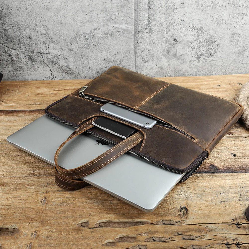 Aktentaschen Laptop Tasche 100% Echtem Leder Männer Handtasche für Macbook Pro 13 14 15 16 Große Kapazität Notebook Computer Casual männlichen