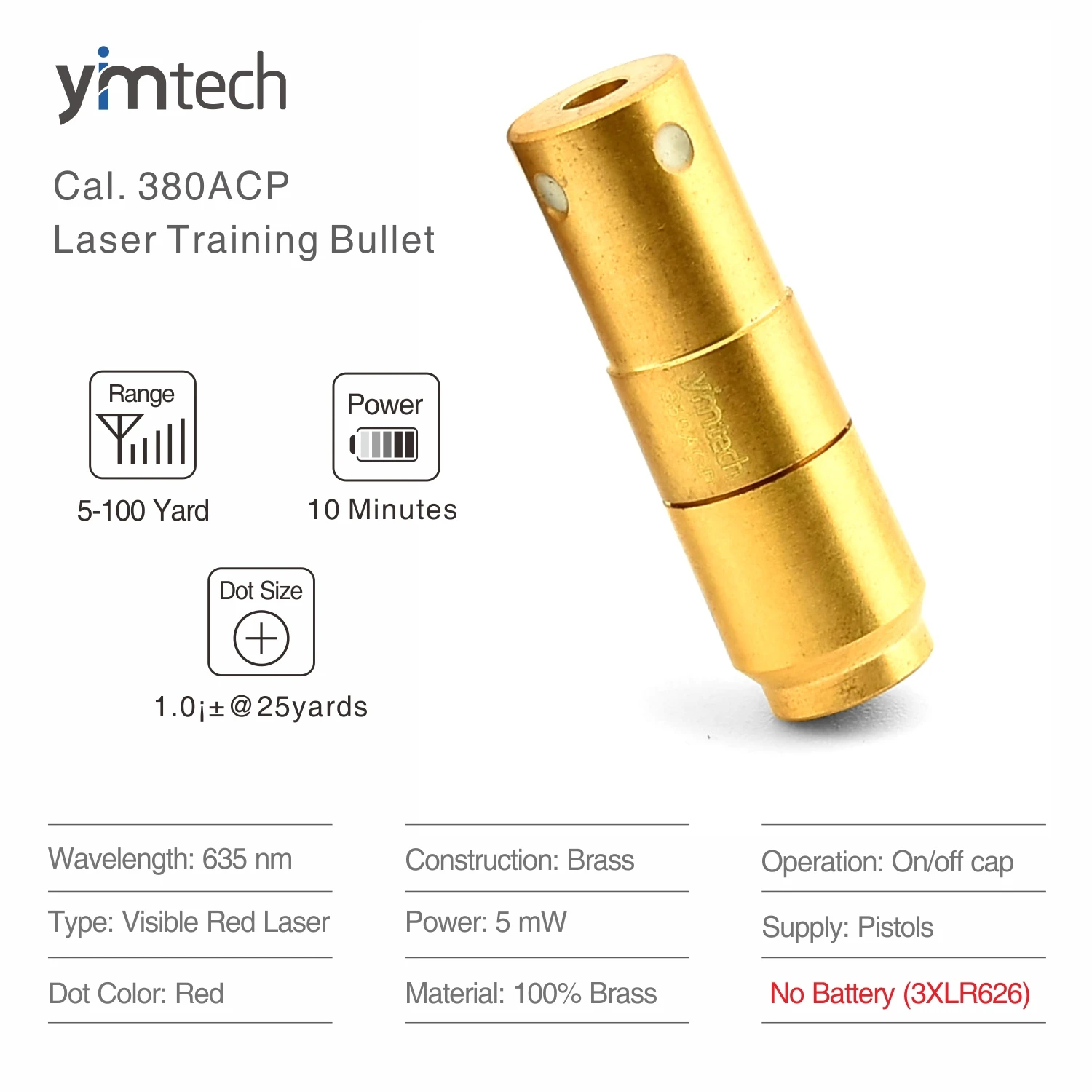 

Laser Training Bullet, 380ACP Laser Cartridge for Dry Fire Training and Shooting Simulation, Trainer Cartridge