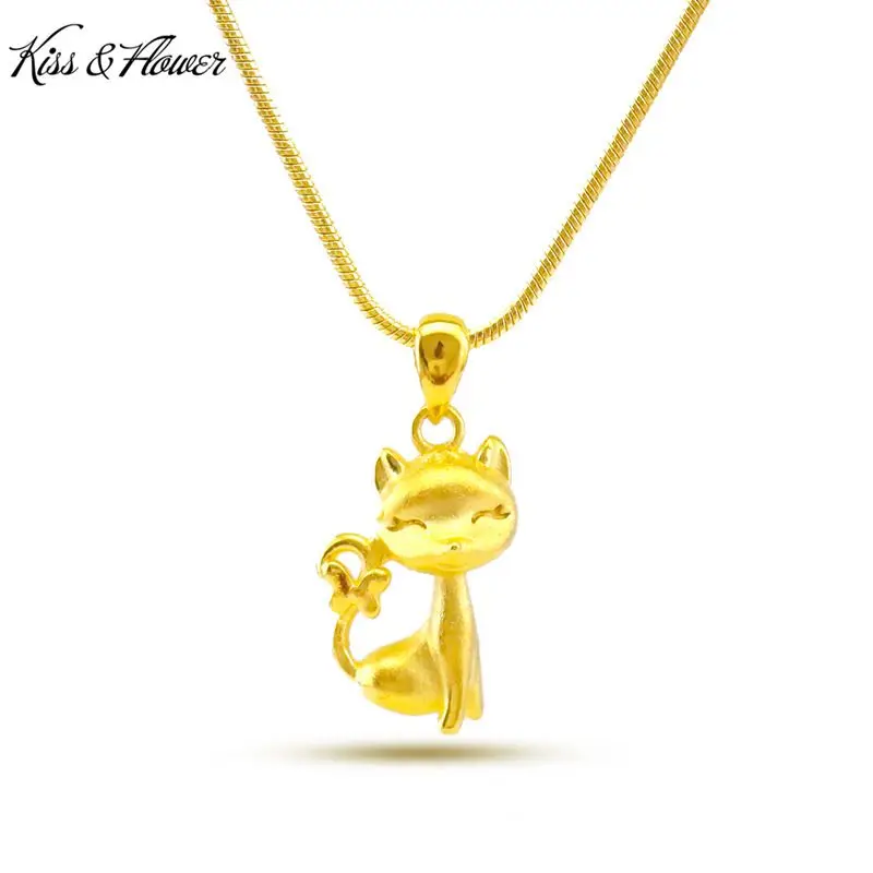 

KISS&FLOWER NK16 2022 Fine Jewelry Wholesale Fashion Woman Girl Birthday Wedding Gift Cat 24KT Gold Pendant Clavicle Necklaces