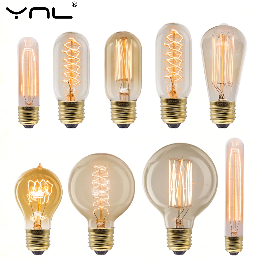 Dimmable Retro Edison Light Bulb E27 40W 220V Vintage Industrial Filament Glass Bulb Lamps For Home Decor T45 T185 G80 G95 ST64