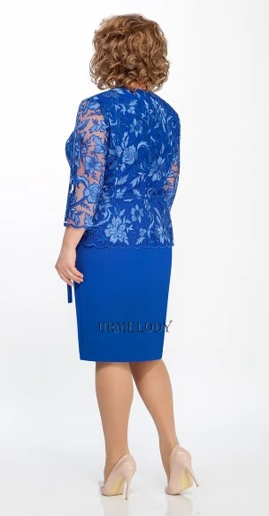 Plus Size Knee-Length Mother of the Bride Dress with Lace Royal Blue