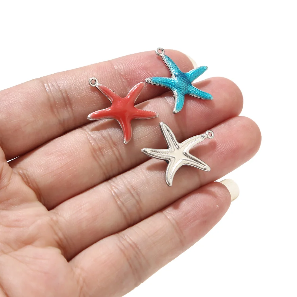 10pcs/lot fashion Red Blue stainless Steel Starfish Pendants European Style Charm Pendants for Women Men DIY Jewelry Making