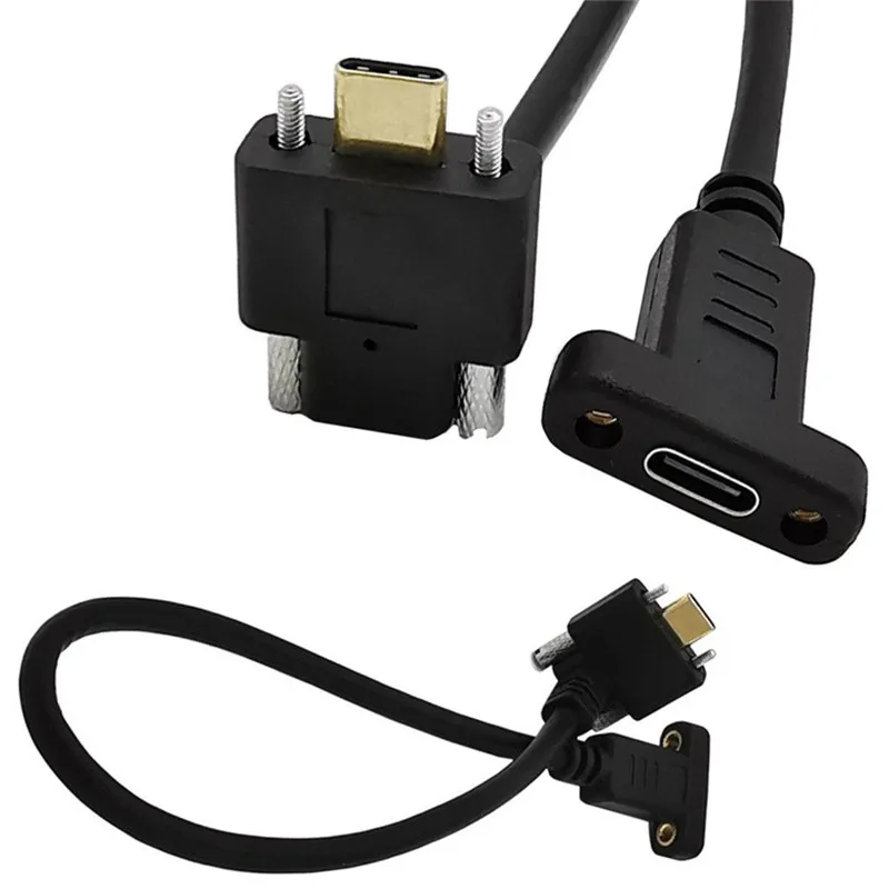 Tornillo de montaje en panel hembra USB 3,1 tipo C a datos macho USB-C de 90 grados arriba, abajo, izquierda y derecha con cable de tornillo 0,3 m 0,6 m 1,0 m