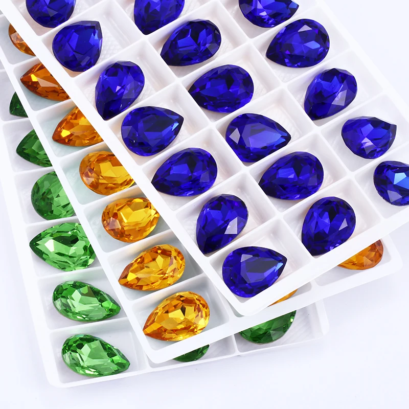 4 Sizes Shining Tear Drop K9 Glass Rhinestones Glass Crystal Pointback Rhinestones Glue on Garment Crafts Jewelry Accessories